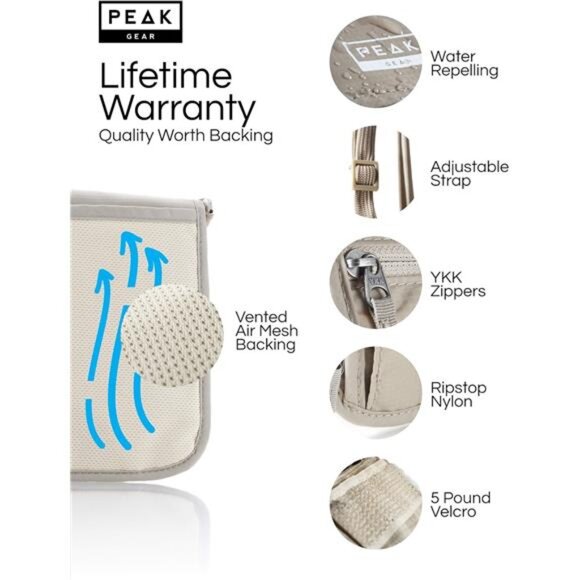 Peak Gear RFID Neck Wallet - The Original Travel Pouch with Adjustable - Picture 5 of 14